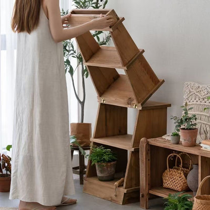 Modular Solid Wood Folding Bookshelf – 2-in-1 Transformable Display Rack & Room Divider