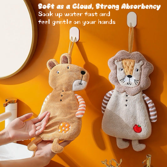 Cute Animal Hanging Hand Towel | Quick-Dry Plush Kitchen & Bathroom Towel