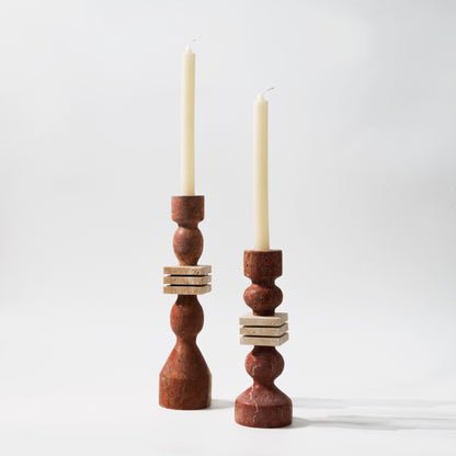 Modern Sculptural Bead Stone Candle Holder | Set of 2 Natural Stone Taper Holders
