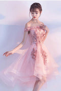 Cute pink tulle lace short prom dress, cute homecoming dress