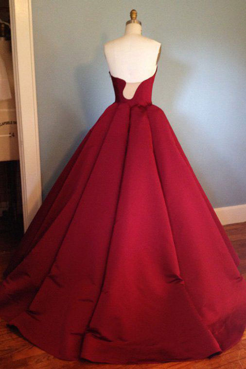 Burgundy satin long prom dress, burgundy evening dress