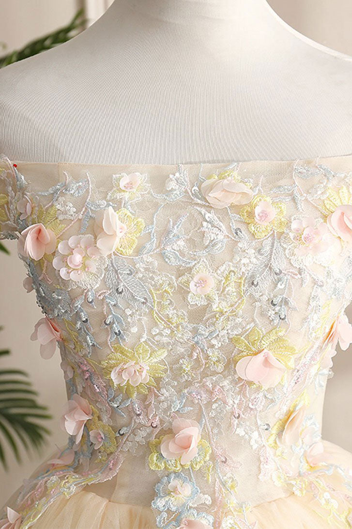 Champagne tulle lace long prom dress, champagne evening dress