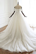 White tulle long wedding gown, white tulle bridal dress