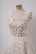 Ivory white lace short prom dress, cute lace homecoming dress