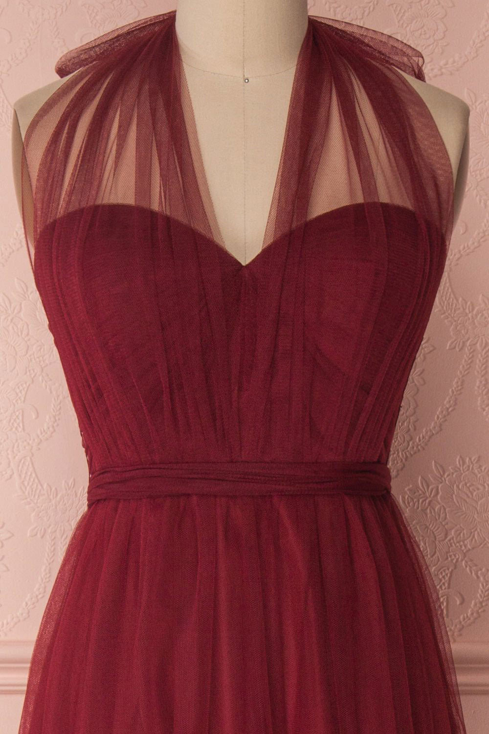 Burgundy tulle sweetheart long prom dress, burgundy evening dress
