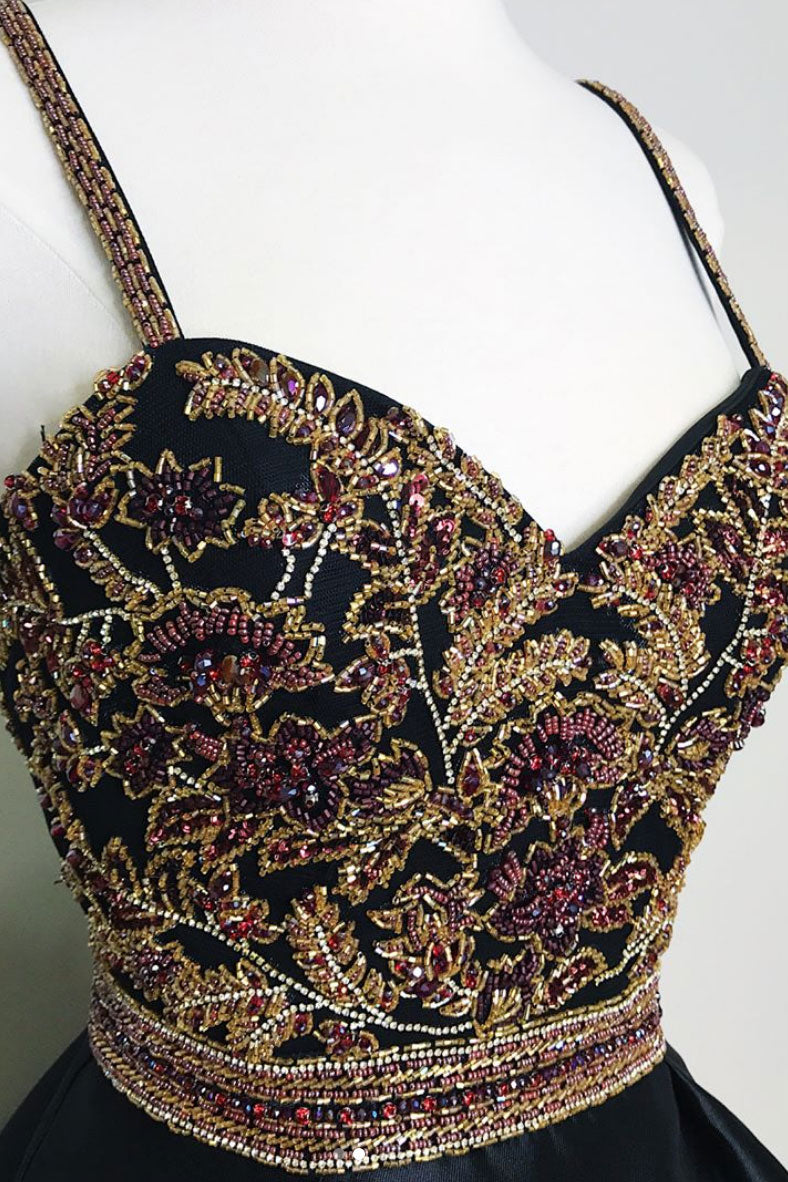 Cute sweetheart neck black beads short prom dress, homecoming dress