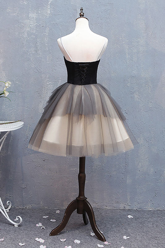 Cute sweetheart neck tulle short prom dress, black homecoming dress