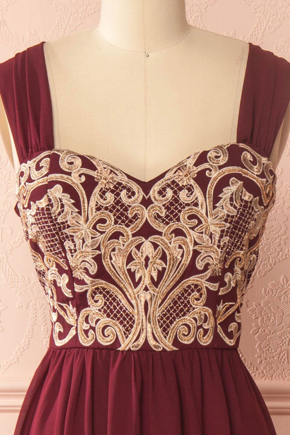 Burgundy chiffon lace applique long prom dress, burgundy evening dress
