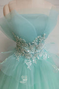 Green tulle lace long prom dress, green tulle evening dress