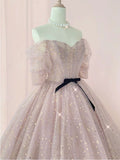 Champagne tulle long prom dress, tulle long evening dress