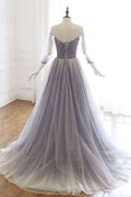 Unique tulle sequin long prom dress, tulle evening dress