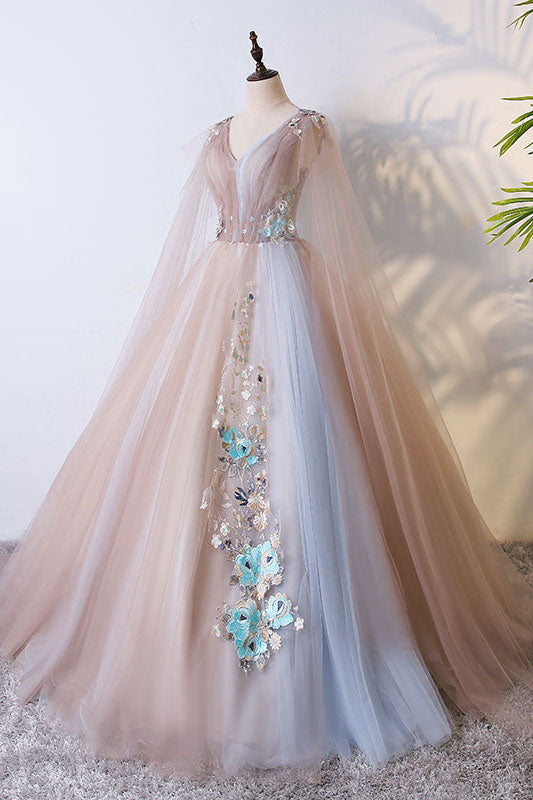 Champagne tulle long prom dress, champagne tulle evening dress