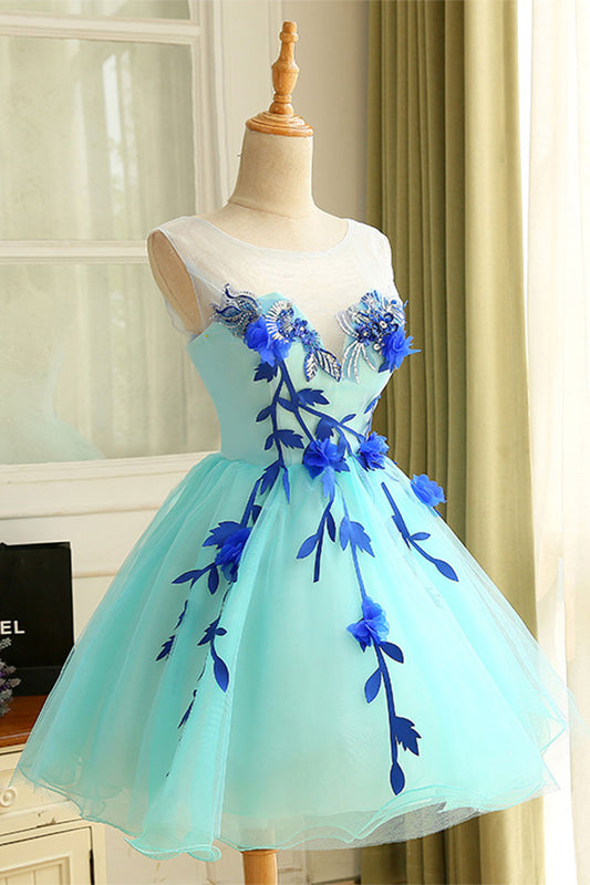 Cute blue organza short prom dress, cute homecoming dress