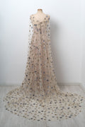 Champagne v neck tulle long prom dress, champagne tulle evening dress