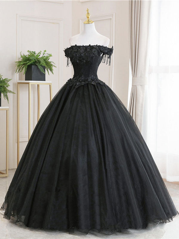 Black tulle lace long prom dress, black tulle lace bridesmaid dress