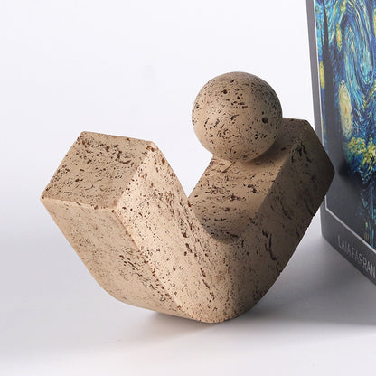 Modern Abstract Balance Sculpture – Travertine Stone Art Piece for Desk & Home Decor