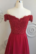 Burgundy lace long prom dress, burgundy bridesmaid dress