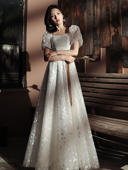 White A-line lace long prom dress white lace formal dress