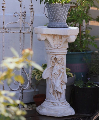 Enchanted Fairy Pedestal – 20-Inch Distressed White Column Riser for Plants & Garden Decor
