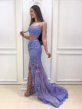 Purple tulle lace long prom dress purple formal dress