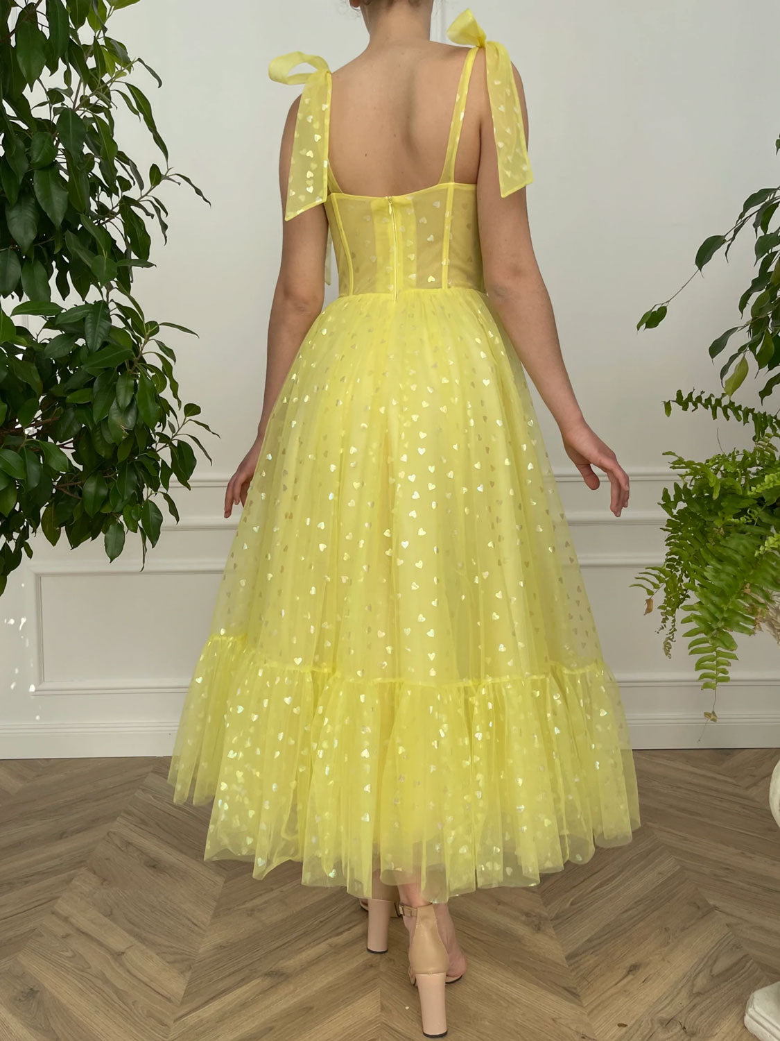 Yellow sweetheart neck tulle short prom dress, yellow homecoming dress