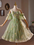 A-Line Sweetheart Neck Tulle Lace Short Prom Dress, Green Homecoming Dress