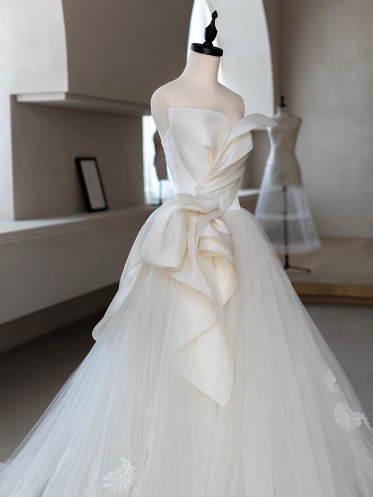 A-Line Tulle Lace Blue Long Prom Dress, Blue Tulle Lace Formal Dress