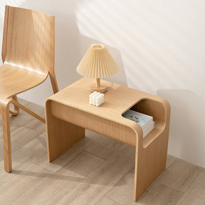C-Shaped Convertible Wood Side Table With Storage