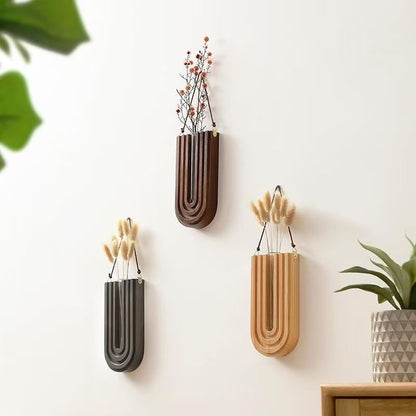 Wall-Mounted Wooden Vase Holder – Modern Minimalist Decor