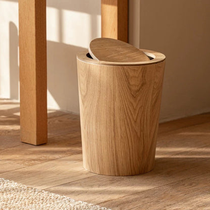 Wooden-Style Trash Bin with Optional Rotating Lid – Modern & Functional Design