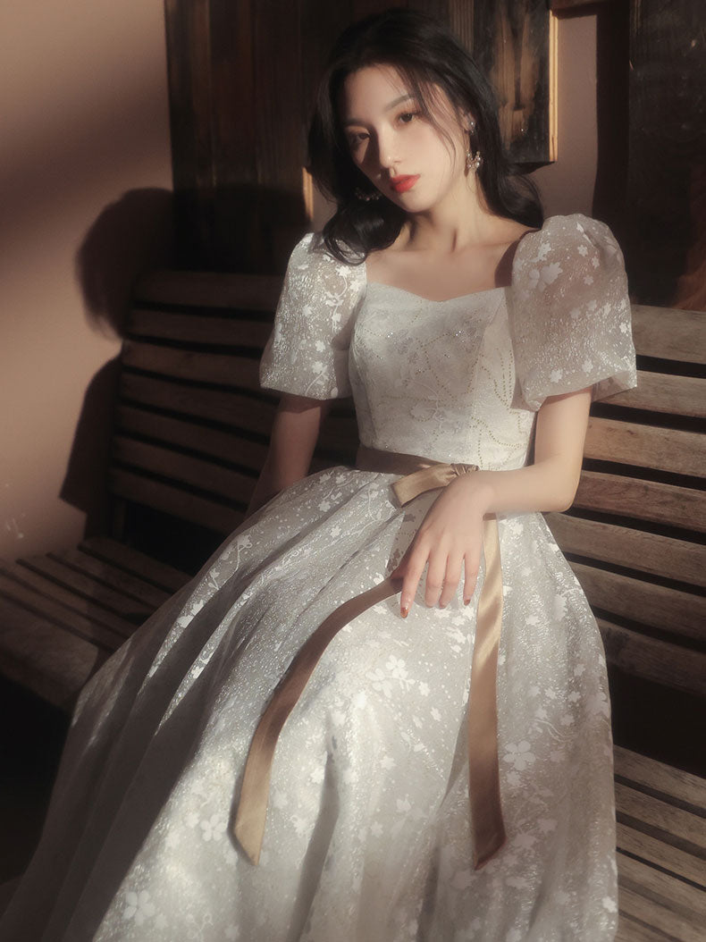 White A-line lace long prom dress white lace formal dress