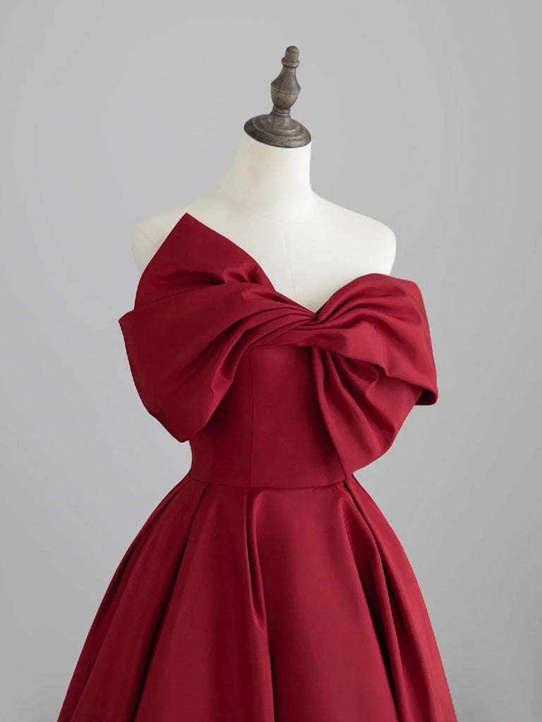 A-Line Satin Dark Red Long Prom Dress, Dark Red Long Formal Dress