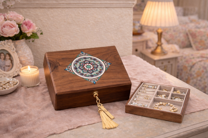 Walnut Jewelry Box with Pull-Out Tray – Elegant Wooden Jewelry Organizer with Necklace Hooks