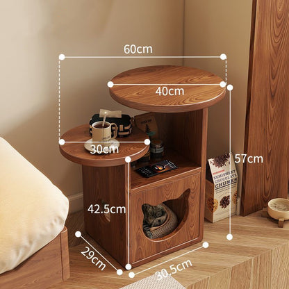 Multi-Level Wooden Side Table with Built-In Cat House – Stylish and Functional Pet-Friendly Furniture