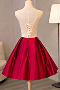 Burgundy lace applique short prom dress lace homecoming dress