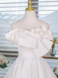 A-Line Satin White Short Prom Dress, White Homecoming Dress