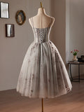 A-Line Sweetheart Neck Tulle Short Prom Dress, Gray Short Homecoming Dress
