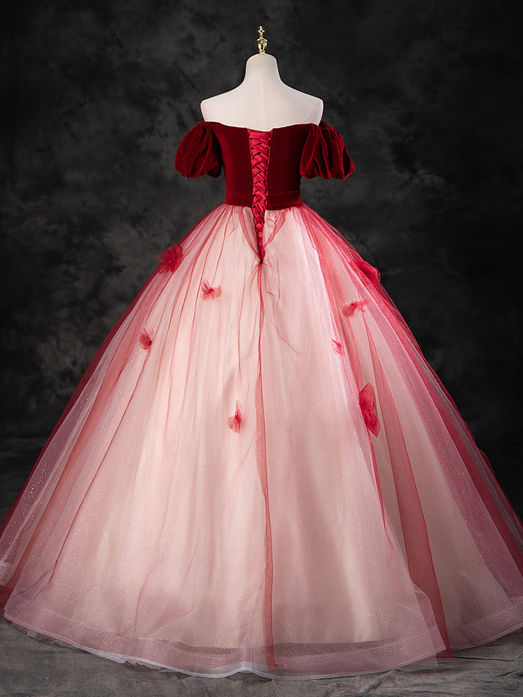 Burgundy A-Line Tulle Long Prom Dress, Burgundy Long Formal Dress