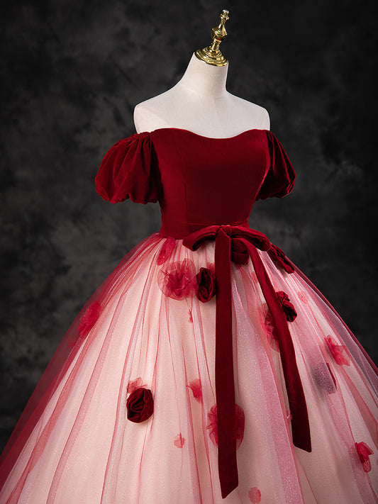 Burgundy A-Line Tulle Long Prom Dress, Burgundy Long Formal Dress