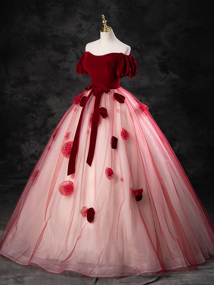 Burgundy A-Line Tulle Long Prom Dress, Burgundy Long Formal Dress