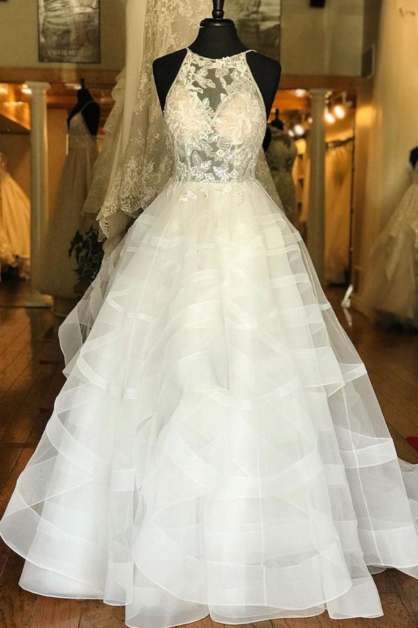 White tulle lace long prom dress, white tulle lace long evening dress