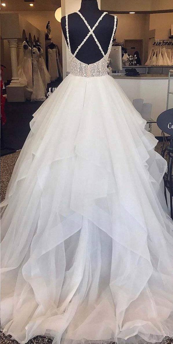 White sweetheart tulle sequin beads long prom gown tulle evening dress