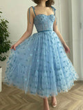 Blue sweetheart neck tulle prom dress, blue tulle formal dress