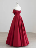 A-Line Satin Dark Red Long Prom Dress, Dark Red Long Formal Dress
