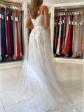 Champagne tulle lace mermaid long prom dress, tulle lace evening dress