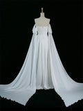 A-Line Off Shoulder Satin White Long Prom Dress, White Long Formal Dress
