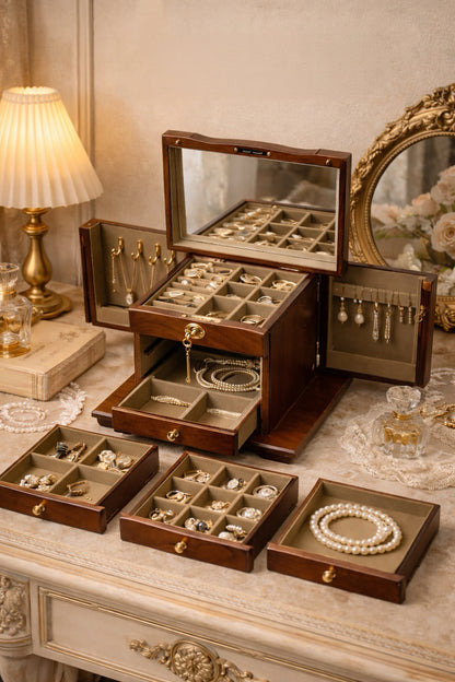Walnut Jewelry Organizer with Lock