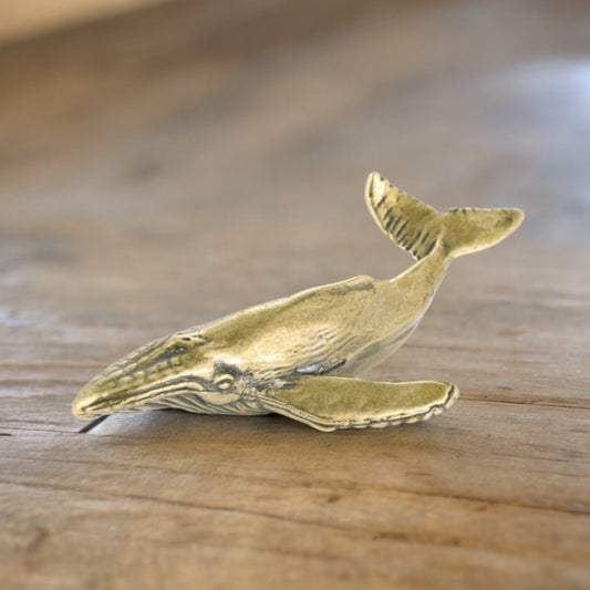 Antiqued Solid Brass Blue Whale Statue Figurine – Nautical Home Decor & Desk Ornament