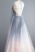 Gray tulle long prom dress gray tulle formal dress