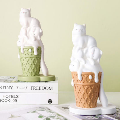 Ice Cream Melting Cat Sculpture – Sweet, Playful Decor